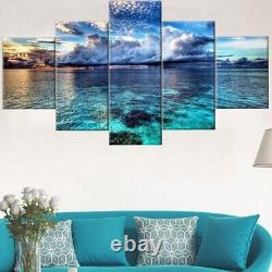 5Pcs Wall Art Canvas Painting Picture Home Decor Modern Abstract Cloudy Blue Sea