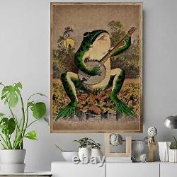 A Frog Playing Banjo in The Moonlight Deco Art POSTER / CANVAS Retro Vintage