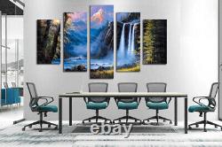 Animal Bear Waterfall Landscape 5 Pieces Canvas Wall Art Picture Poster Home Dec