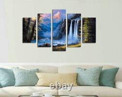 Animal Bear Waterfall Landscape 5 Pieces Canvas Wall Art Picture Poster Home Dec