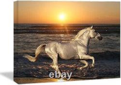 Animals Canvas Wall Art Horse Running on Beach Sunset Picture Home Office Deco