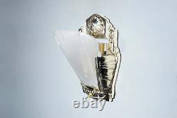 Art Glass Art-deco Carved Brass and Faceted Glass Wall Sconce Vint-In-Haus