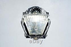 Art Glass Art-deco Carved Brass and Faceted Glass Wall Sconce Vint-In-Haus