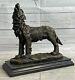 Authentic Bronze Wildlife Wolf Howling Sculpture Signed by Milo Art Deco Home D