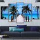 Beach Palm Trees Bridge Sea 5 Piece Canvas Print Picture HOME DECOR Wall Art