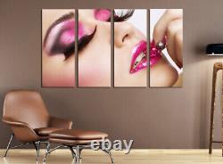 Beauty salon makeup Sexy Girl 4 Panels Canvas Print Wall Art Poster Home Decor