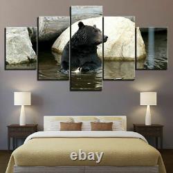 Black Bear in Water Wild Animals Canvas Prints Painting Wall Art Home Decor 5PCS