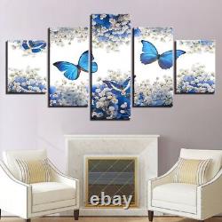 Blue Butterfly Flowers 5 PCs canvas Printed Picture Home decor Wall art Cuadro