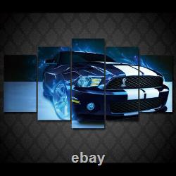 Blue Ford Mustang Shelby Car 5 Pcs Canvas Wall Art Painting Poster Home Decor