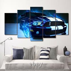 Blue Ford Mustang Shelby Car 5 Piece Canvas Picture Print Wall Art Home Decor