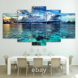 Blue Seascape Beach Landscape 5 Piece Canvas Picture Print Wall Art Home Decor