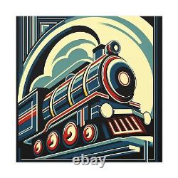 Canvas Gallery Wrap Home Wall Art Decor Vintage Art Deco Toy Train Travel Sleek