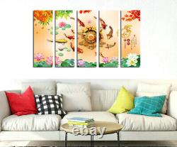 Canvas Prints Lucky Feng Shui Koi Fish Painting Lotus Flowers Wall Art Home Deco