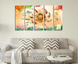 Canvas Prints Lucky Feng Shui Koi Fish Painting Lotus Flowers Wall Art Home Deco
