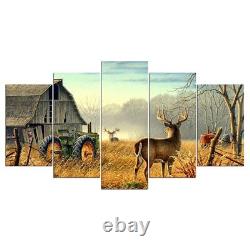 Deer Farmer Barn Tractor 5 Pieces canvas Wall Art Poster Picture Home Decor