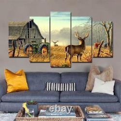 Deer Farmer Barn Tractor 5 Pieces canvas Wall Art Poster Picture Home Decor