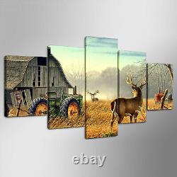 Deer Farmer Barn Tractor Canvas Prints Painting Wall Art Home Decor Picture 5PCS