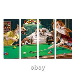 Dogs Playing Pool Billiards Oil Painting 4 Piece Canvas Poster Print Wall Art Ho