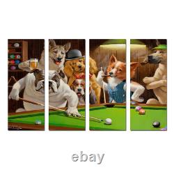 Dogs Playing Pool Billiards Oil Painting 4 Piece Canvas Print Wall Art Home Deco