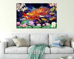Feng Shui Koi Fish Painting Coralline Picture Canvas Art Poster Prints Picture