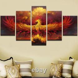 Fire Phoenix Bird Abstract 5 Piece Canvas Print Picture Wall Art Home Decor