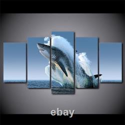 Great White Shark Jumping 5 PCs Canvas Print Poster HOME DECOR Wall Art Cuadro