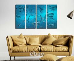 Group Of Sharks Deep Blue Sea Poster 4 Piece Canvas Print Wall Art Home Decor