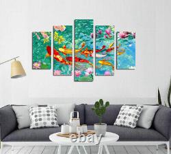 Home Decor Wall Art Landscape Feng Shui Koi Fish Painting Canvas Print 5 Pieces