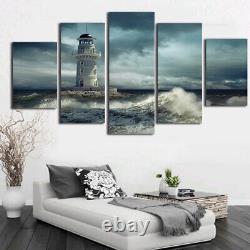 Lighthouse Wave Sea Landscape 5 Pieces canvas Wall Art Print Picture Home Decor