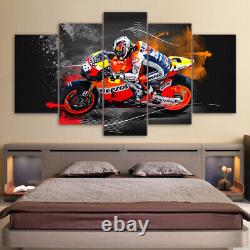 Motorcycle Racing Abstract Art 5 Panel Canvas Print Modern Wall Poster Home Deco