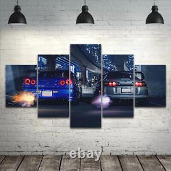 Nissan GTR R34 VS Supra 4 Cars 5 Pieces Canvas Print Picture HOME DECOR Wall Art