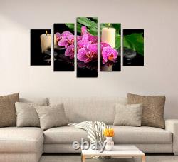 Orchids Flower Candle Spa Stones 5 Piece Canvas Print Wall Art Picture Home Deco