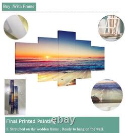 Palm tree Stone Beach Sunset 5 PC Canvas Print Poster HOME DECOR Wall Art Cuadro