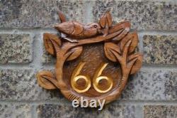 Personalized home Decor address Wood carving address sign house number Bird Look