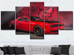 Red Dodge Challenger Muscle 5 PCs Canvas Print Poster HOME DECOR Wall Art Cuadro