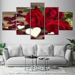 Romantic Red Roses Love Hearts Canvas Prints Painting Wall Art Home Decor 5PCS