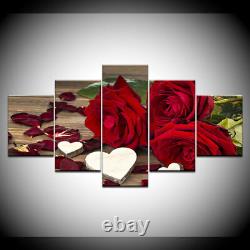 Romantic Red Roses Love Hearts Canvas Prints Painting Wall Art Home Decor 5PCS