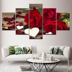 Romantic Roses Love Heart 5 Piece Canvas Print Poster HOME DECOR Wall Art