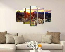 Saguaros Sunset Landscape 5 Piece Canvas Poster Print Wall Art Picture Home Deco