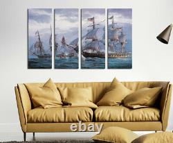 Sailboat Pirate ship Sea Painting Poster 4 Piece Canvas Print Wall Art Home Deco
