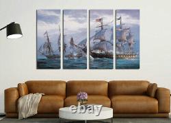 Sailboat Pirate ship Sea Painting Poster 4 Piece Canvas Print Wall Art Home Deco