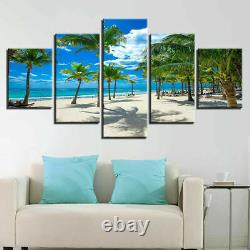 Seascape Palm Tree Sea Beach 5 Piece canvas Wall Art Print Poster Home Decor