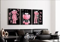 Set of 3 Pink Kaws Art pieces canvas wall art home decor