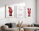 Set of 3 Red and white Kaws Art pieces canvas wall art home decor