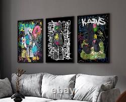 Set of 3 Zombie Kaws Art pieces canvas wall art home decor