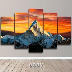 Snow Top Mountain Sunset 5 Pc Canvas Wall Art Painting Poster Home Decor Cuadros