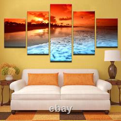 Sunset Glow Beach Sea Wave 5 Pieces canvas Wall Art Print Picture Home Decor