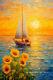 Wall Art Home Decor Abstract Sunflower Sea Sailboat Painting Printed On Canvas