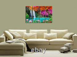 Wall Art Lotus Flower Waterfall Landscape Painting Canvas Print Home Deco Pictur