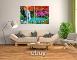 Wall Art Lotus Flower Waterfall Landscape Painting Canvas Print Home Deco Pictur